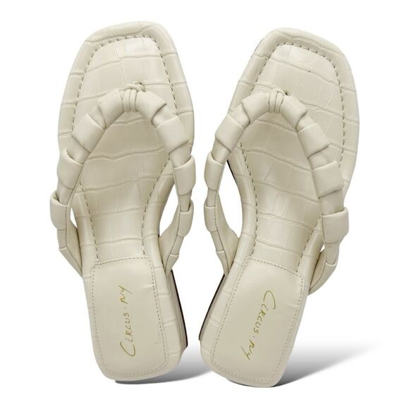 Circus By Sam Edelman Jacinda Ivory Low-Heeled Embossed Thong Sandals Sz 5.5M - Picture 2 of 13